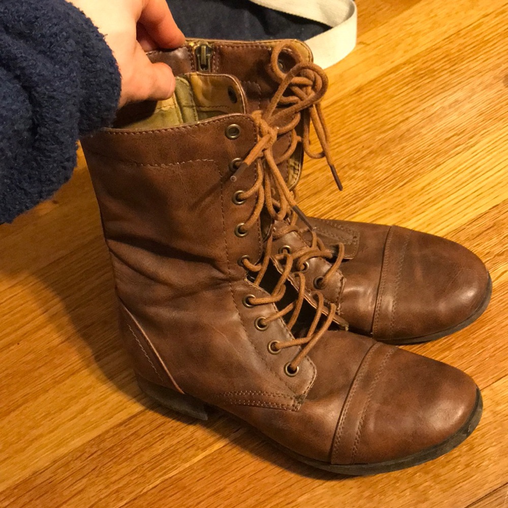 Brown combat boots